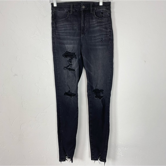 American Eagle Jeans The Dream Curvy‎ Super High Rise Jegging Solid Black Wash - Picture 1 of 10